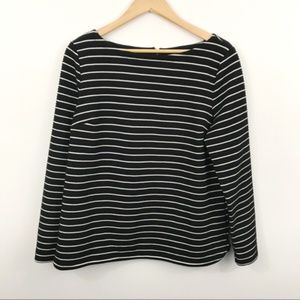 Talbots Black White Striped Blouse sz L